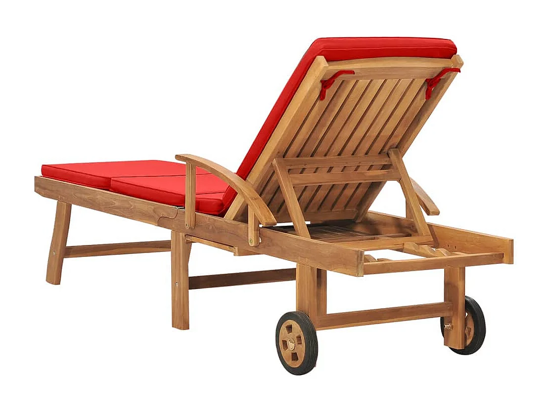 Chaise longue avec coussin Bois de teck solide Rouge