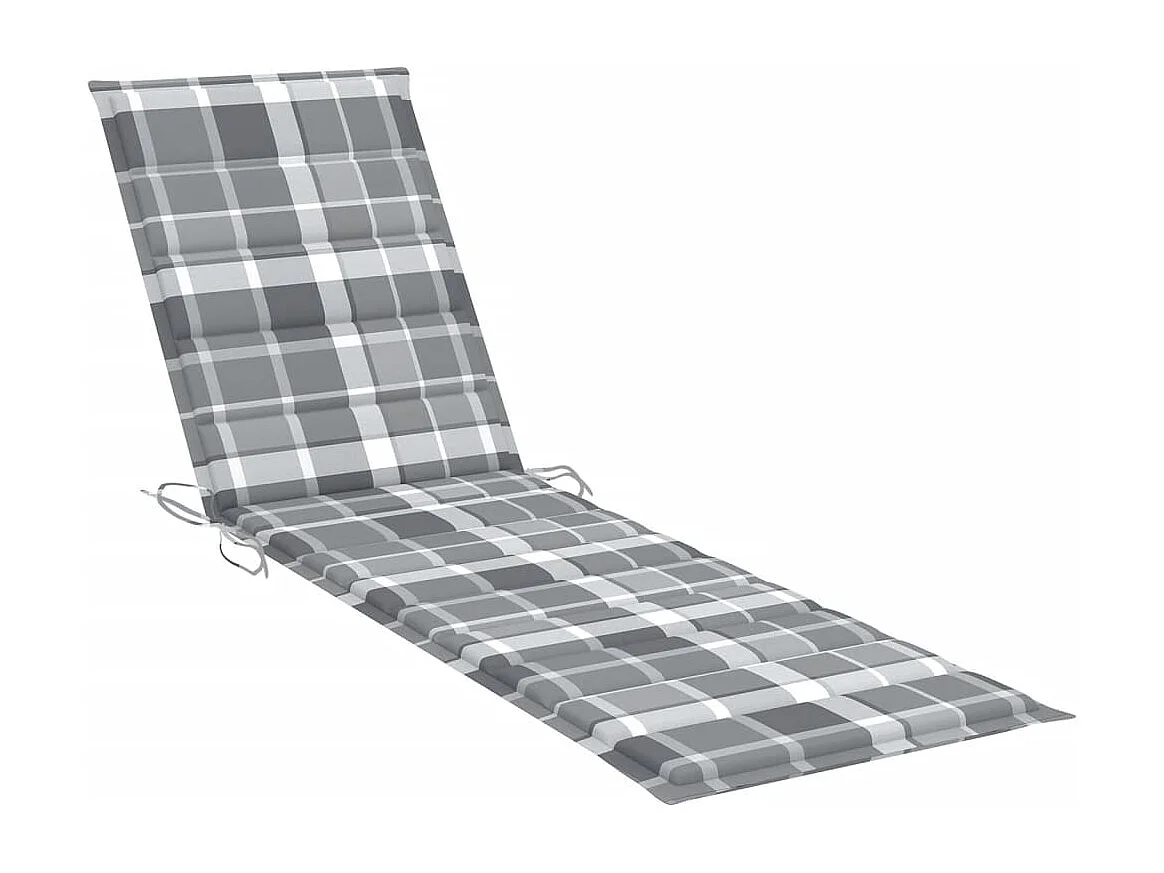 Ligbedden 2 st met grijs geruite kussens massief teakhout