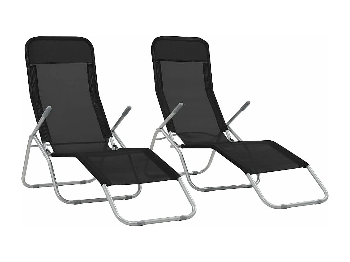 Espreguiçadeiras dobráveis 2 pcs textilene preto