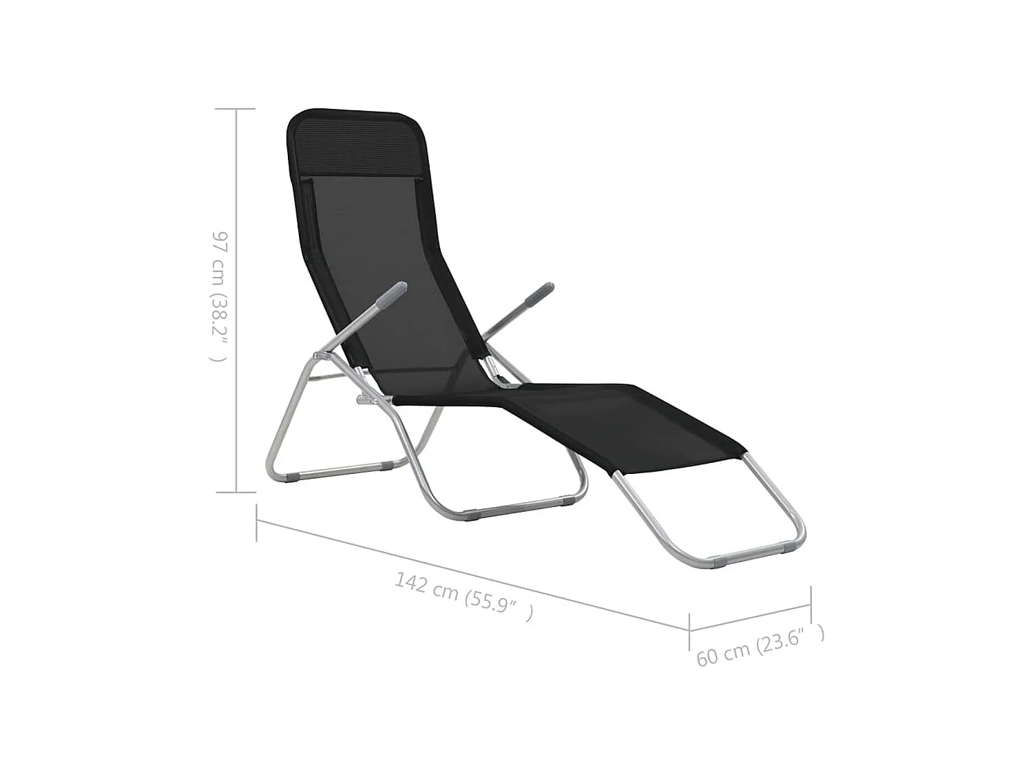 Chaises longues pliables lot de 2 Textilène Noir