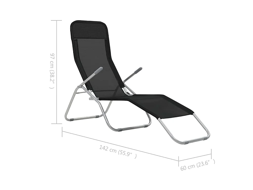 Lettini Prendisole Pieghevoli 2 pz in Textilene Nero
