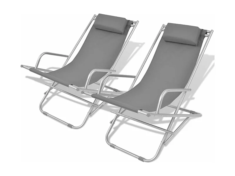 Chaises inclinables de terrasse lot de 2 Acier Gris