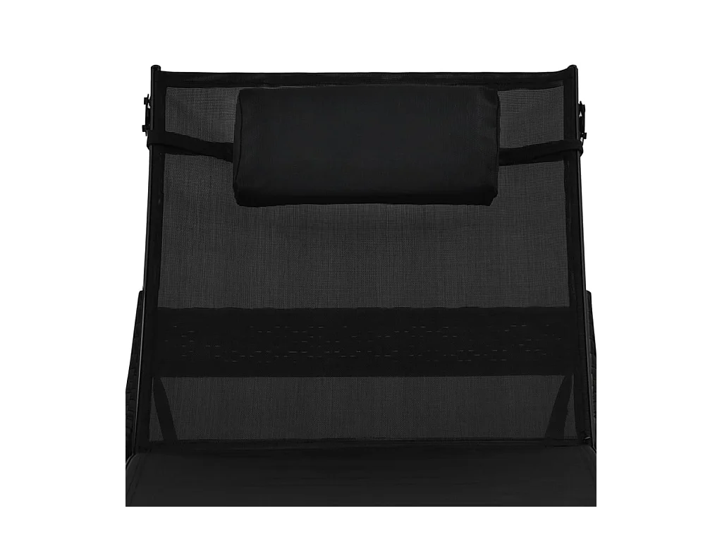 Ligbedden 2 st met tafel poly rattan en textileen zwart