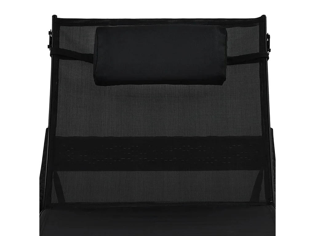 Ligbedden 2 st met tafel poly rattan en textileen zwart