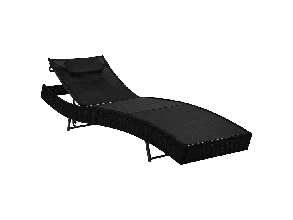 Espreguiçadeiras com mesa 2 pcs vime PE e textilene preto