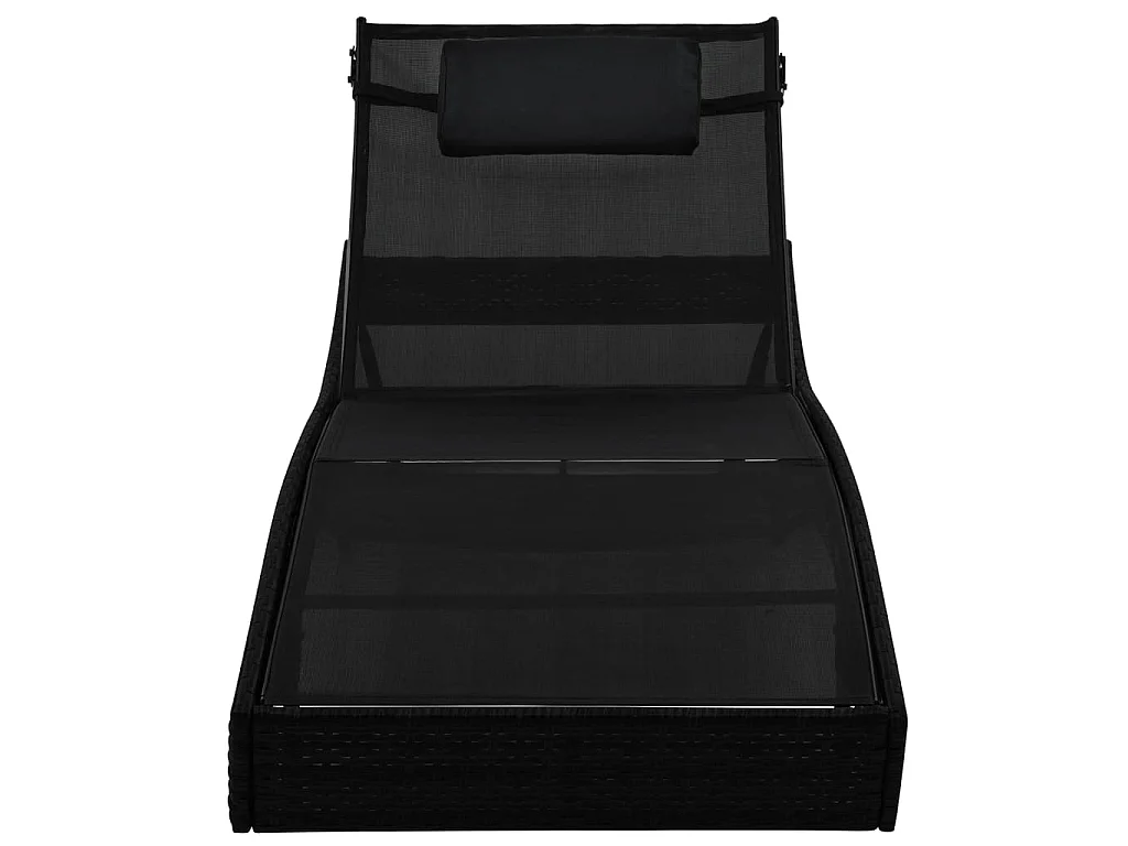 Espreguiçadeiras com mesa 2 pcs vime PE e textilene preto