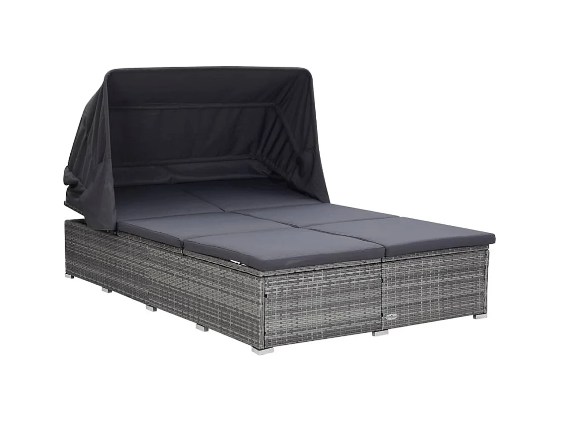 Ligbed met kussen 2-persoons poly rattan grijs