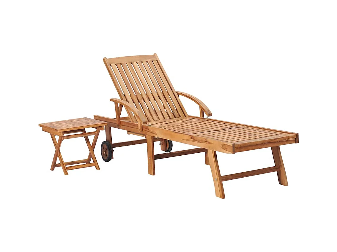 Chaises longues lot de 2 avec table Bois de teck solide
