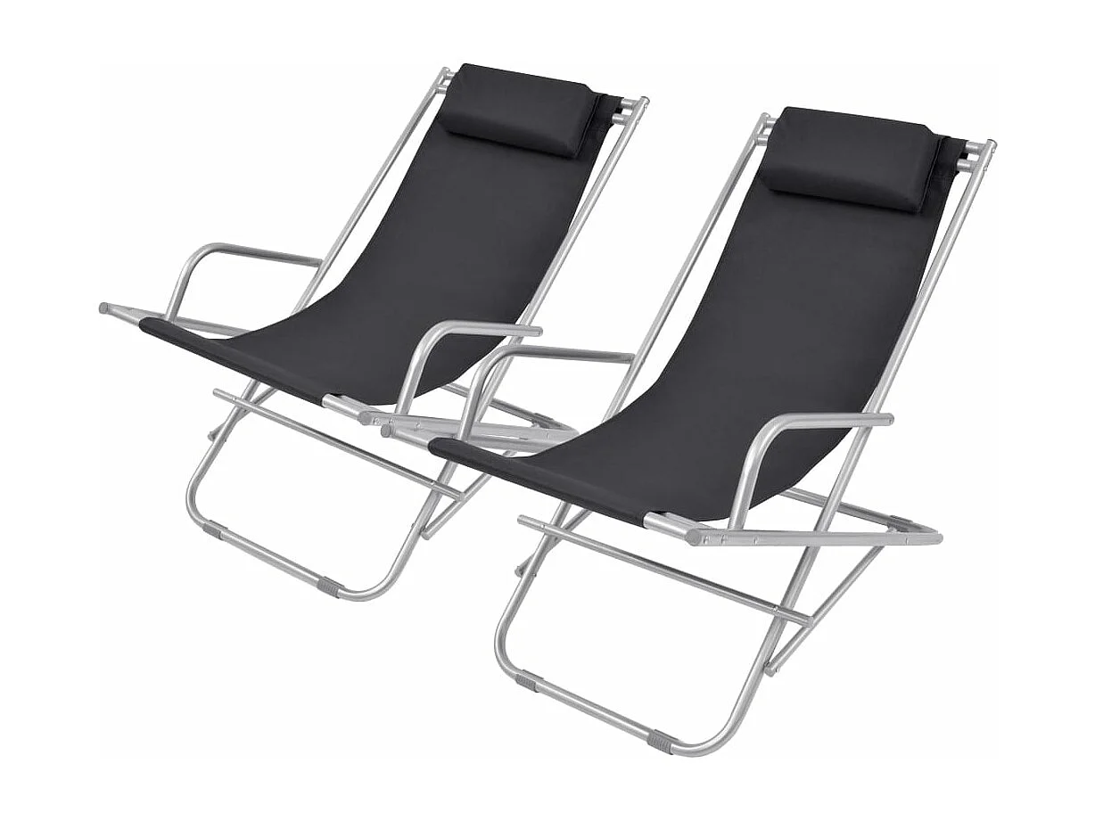 Chaises inclinables de terrasse lot de 2 Acier Noir