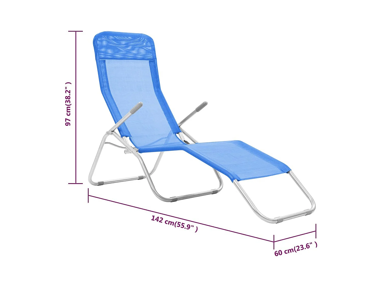 Chaises longues pliables lot de 2 Textilène Bleu