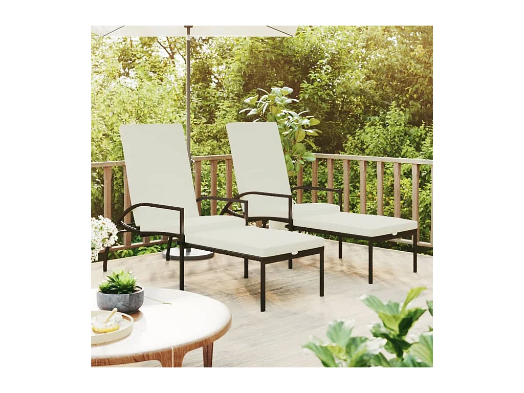 Sonnenliegen 2 Stk. mit Fußhocker PE-Rattan Braun