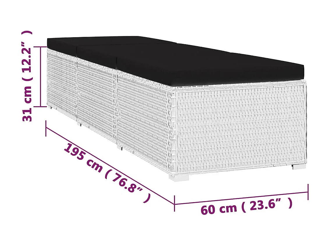Lettini Prendisole con Tavolino 3 pz in Polyrattan Bianco