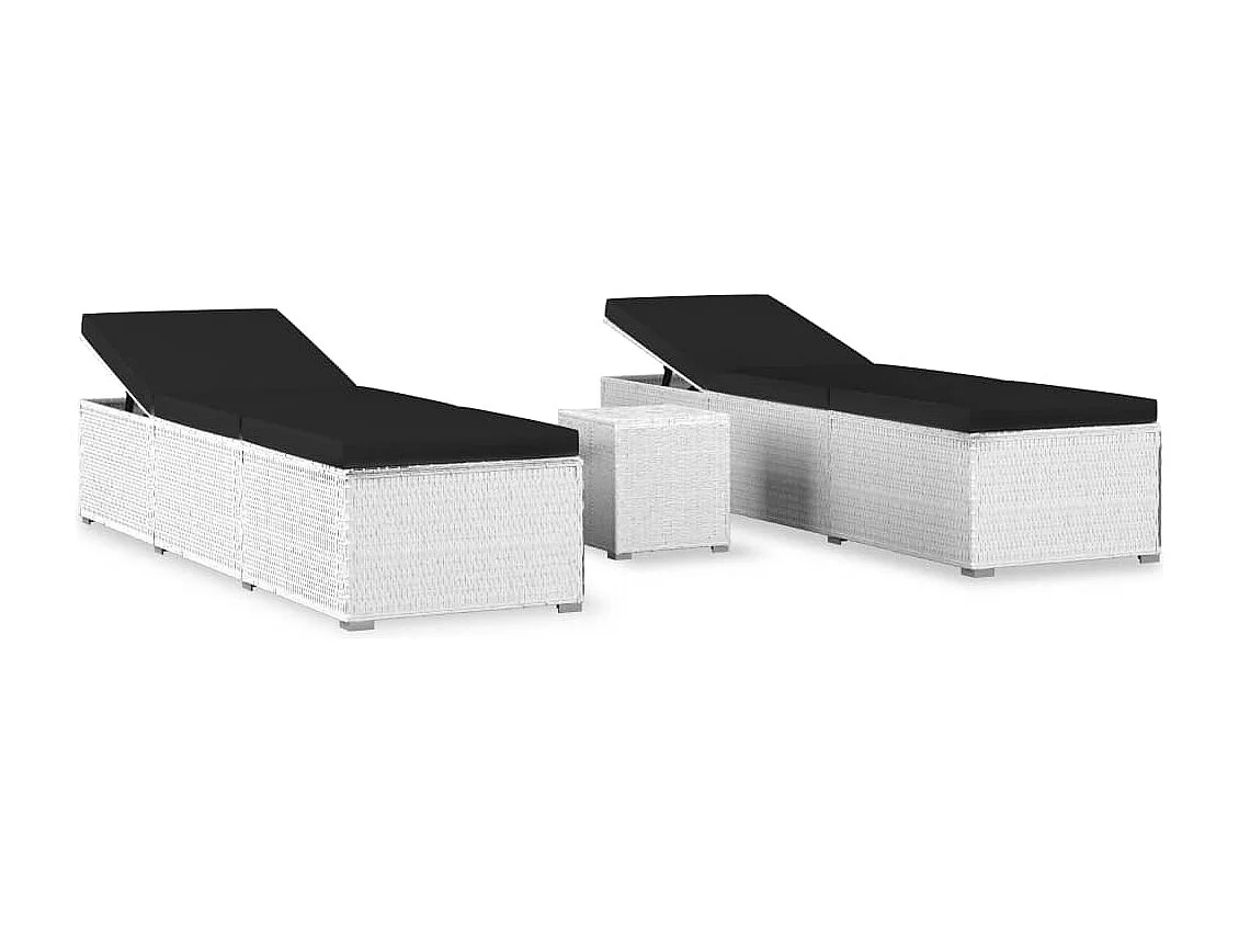 Chaises longues de jardin table à thé 3pcs Résine tressée Blanc