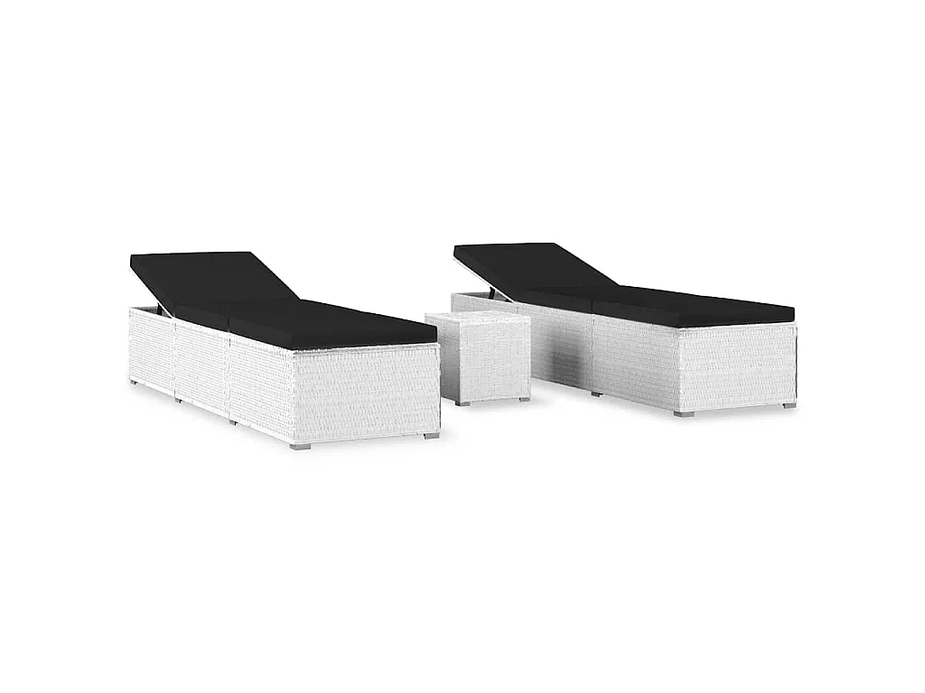 Chaises longues de jardin table à thé 3pcs Résine tressée Blanc