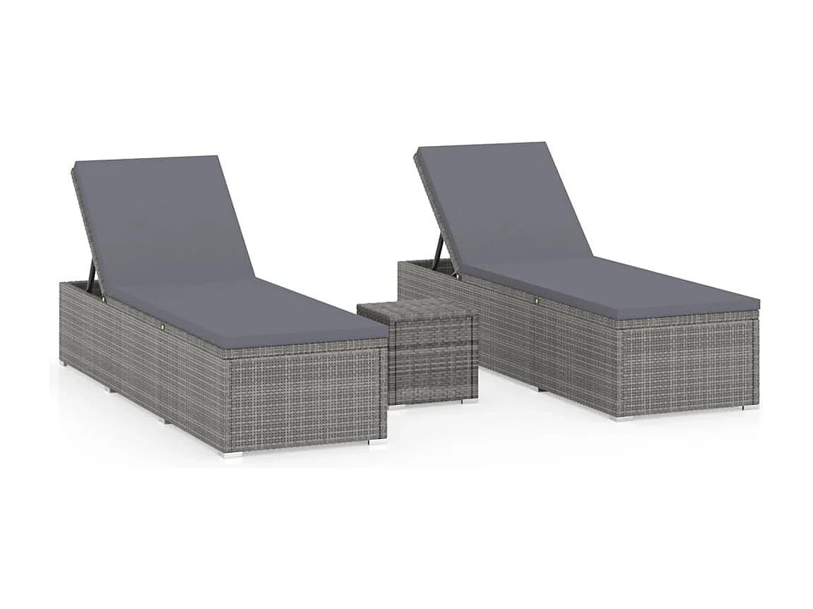 3-delige Ligbeddenset met theetafel poly rattan grijs