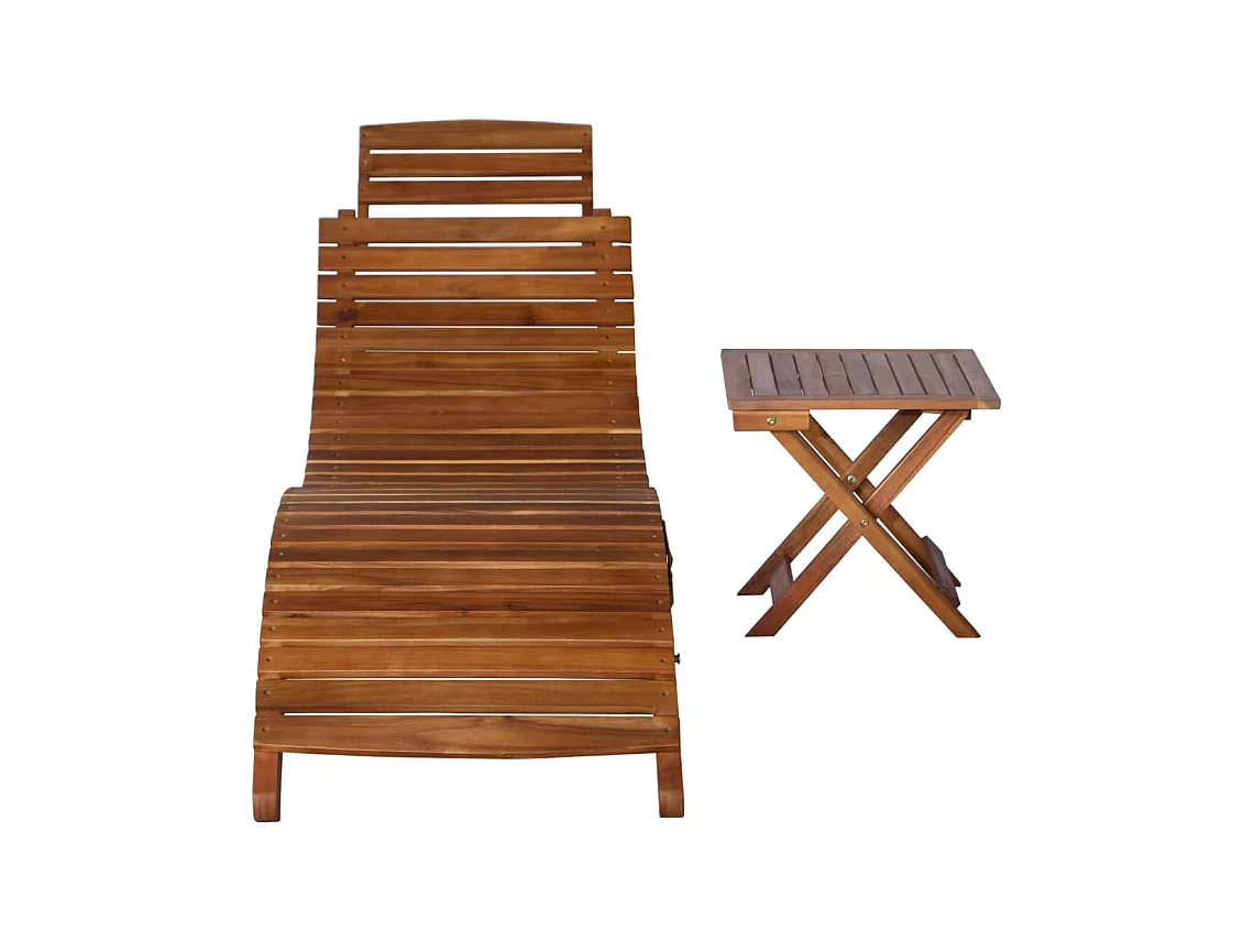 Chaise longue avec table Bois d'acacia massif Marron