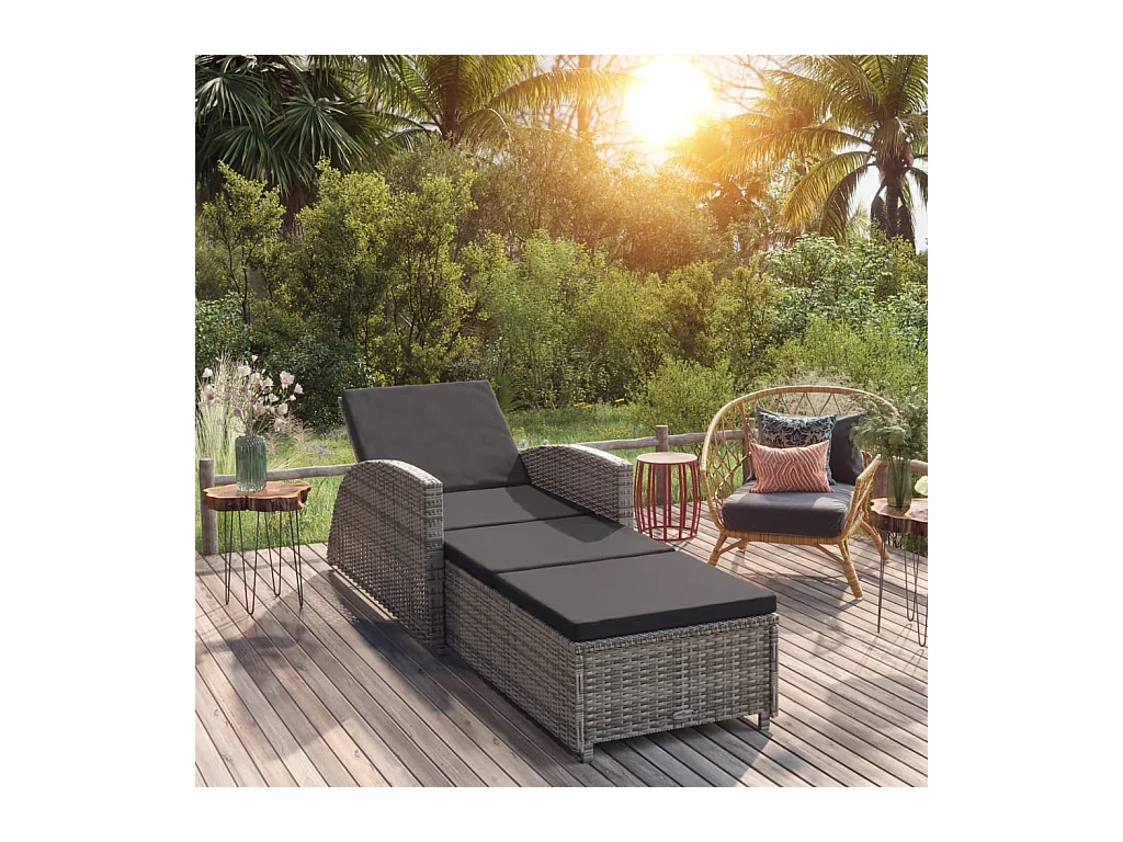 Chaise longue avec coussin gris foncé Résine tressée Gris