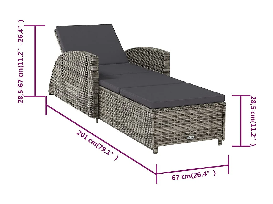 Chaise longue avec coussin gris foncé Résine tressée Gris