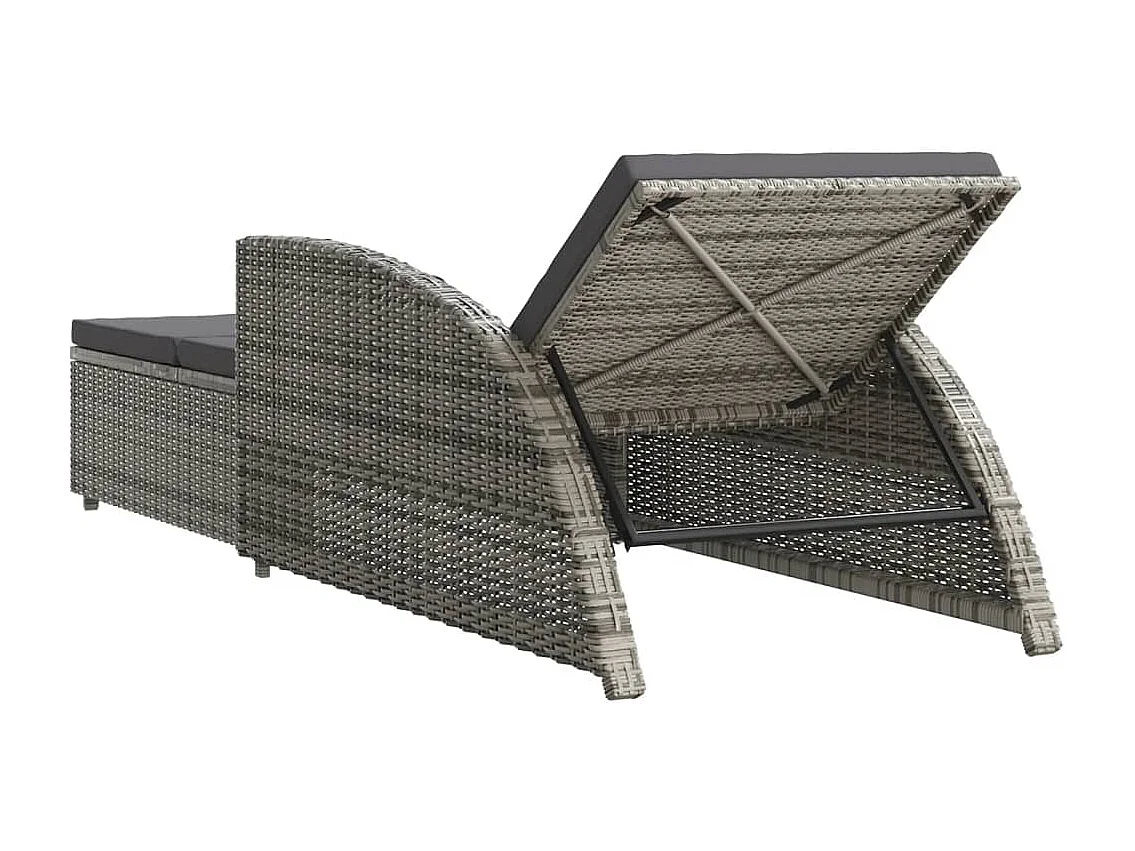 Chaise longue avec coussin gris foncé Résine tressée Gris