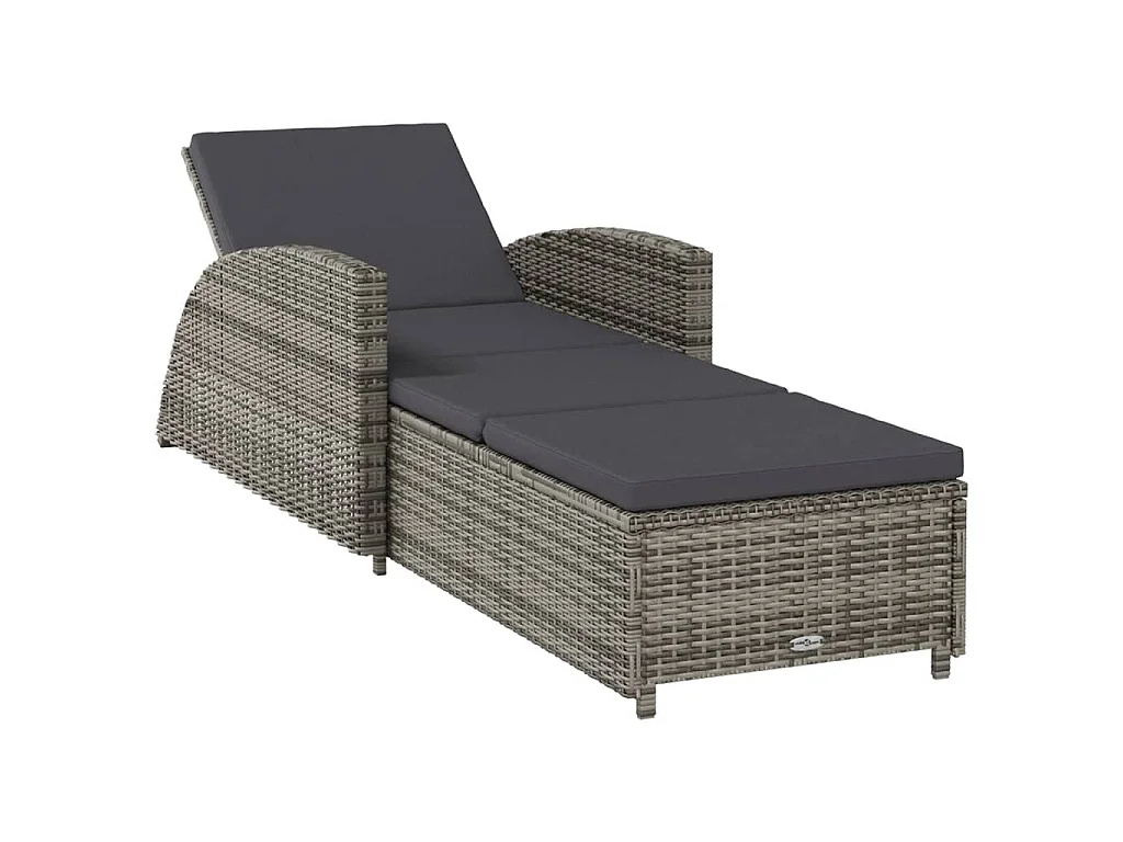 Lettino Prendisole con Cuscino Grigio Scuro Polyrattan Grigio