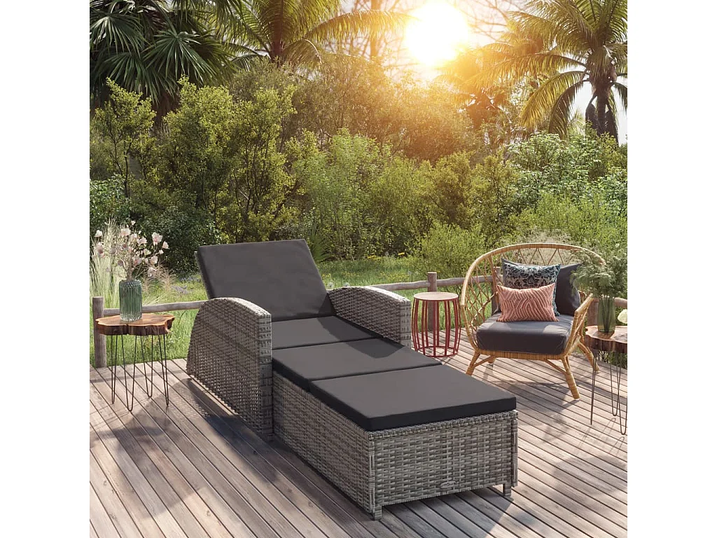 Lettino Prendisole con Cuscino Grigio Scuro Polyrattan Grigio