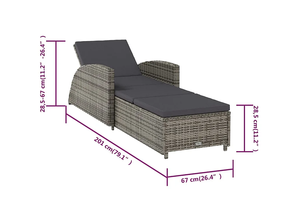Lettino Prendisole con Cuscino Grigio Scuro Polyrattan Grigio