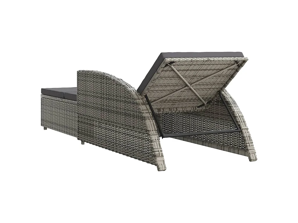 Lettino Prendisole con Cuscino Grigio Scuro Polyrattan Grigio