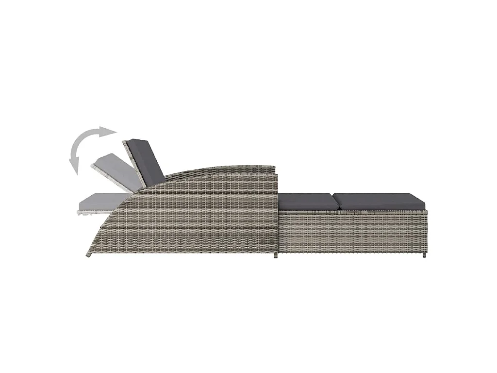 Lettino Prendisole con Cuscino Grigio Scuro Polyrattan Grigio
