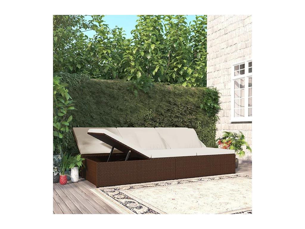 Sonnenliege mit Auflagen Poly Rattan Braun