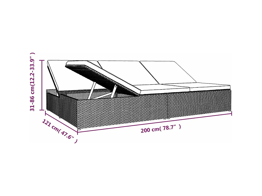 Ligbed met kussens converteerbaar poly rattan bruin