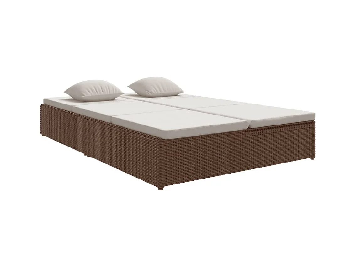 Ligbed met kussens converteerbaar poly rattan bruin