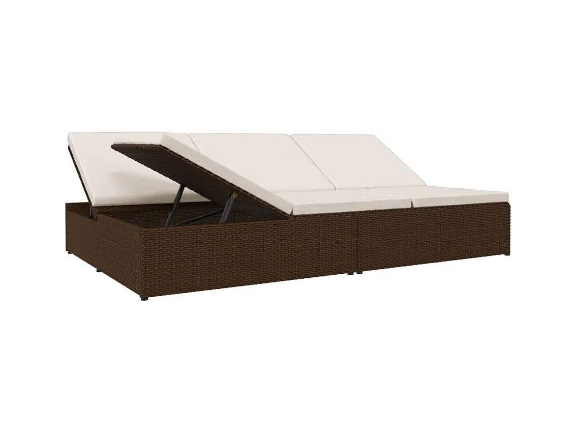 Ligbed met kussens converteerbaar poly rattan bruin