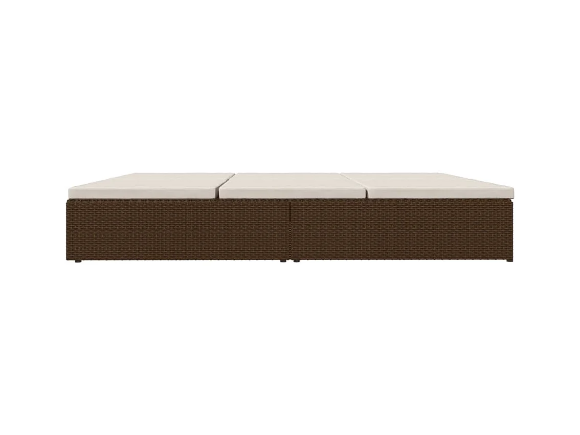 Ligbed met kussens converteerbaar poly rattan bruin