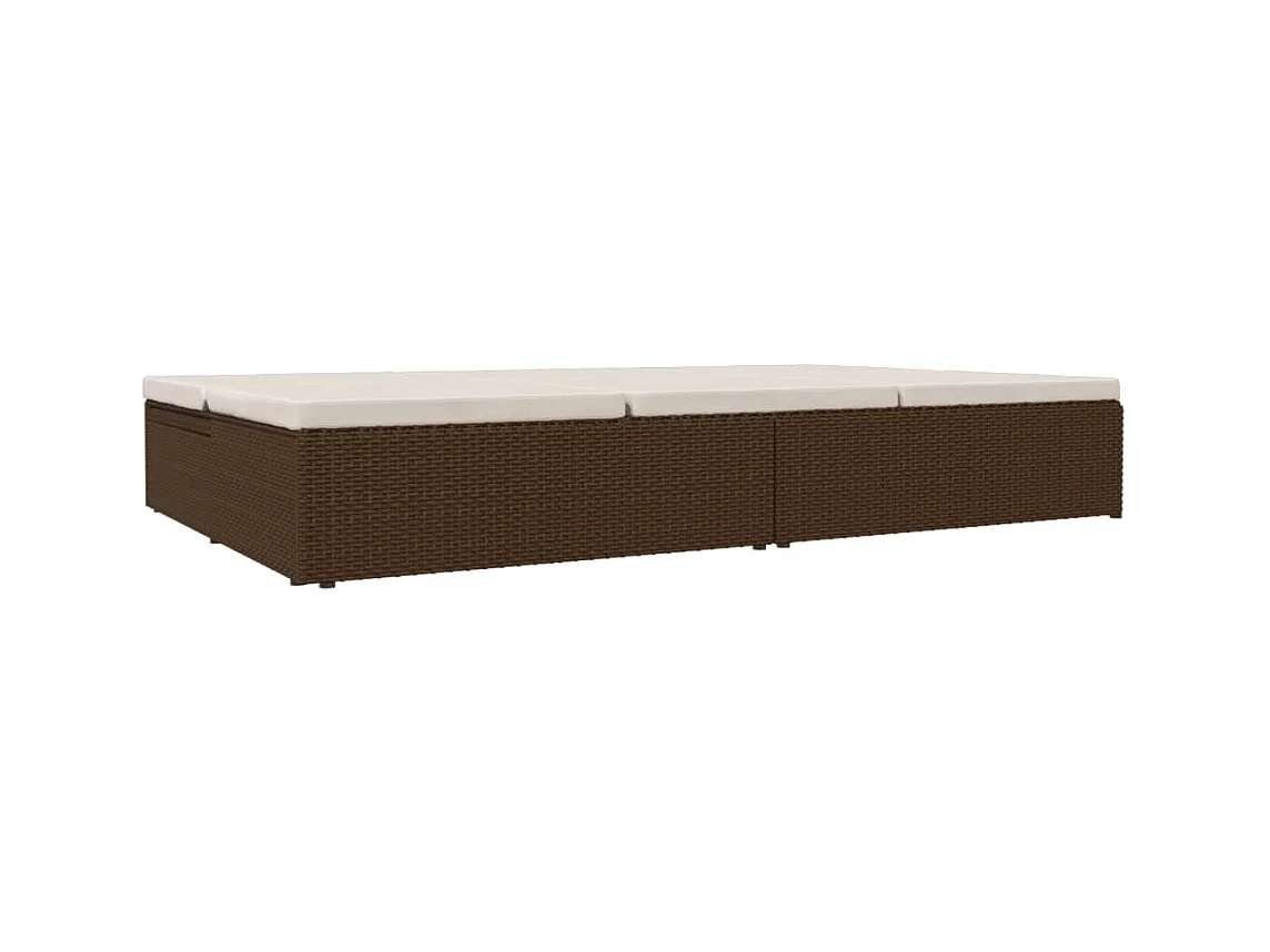 Ligbed met kussens converteerbaar poly rattan bruin