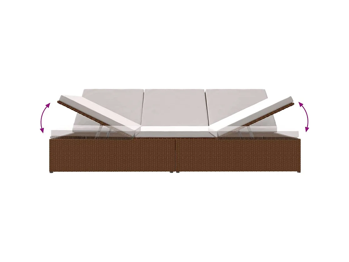 Ligbed met kussens converteerbaar poly rattan bruin
