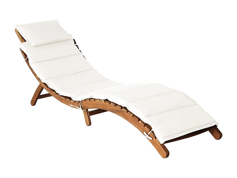 Chaise longue avec coussin Bois d'acacia solide Crème