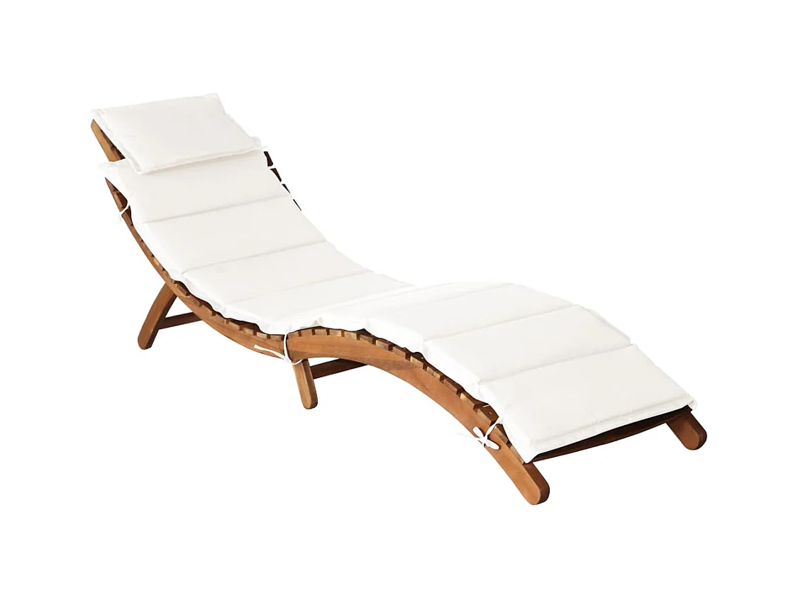 Lettino Prendisole con Cuscino in Legno Massello d'Acacia Crema