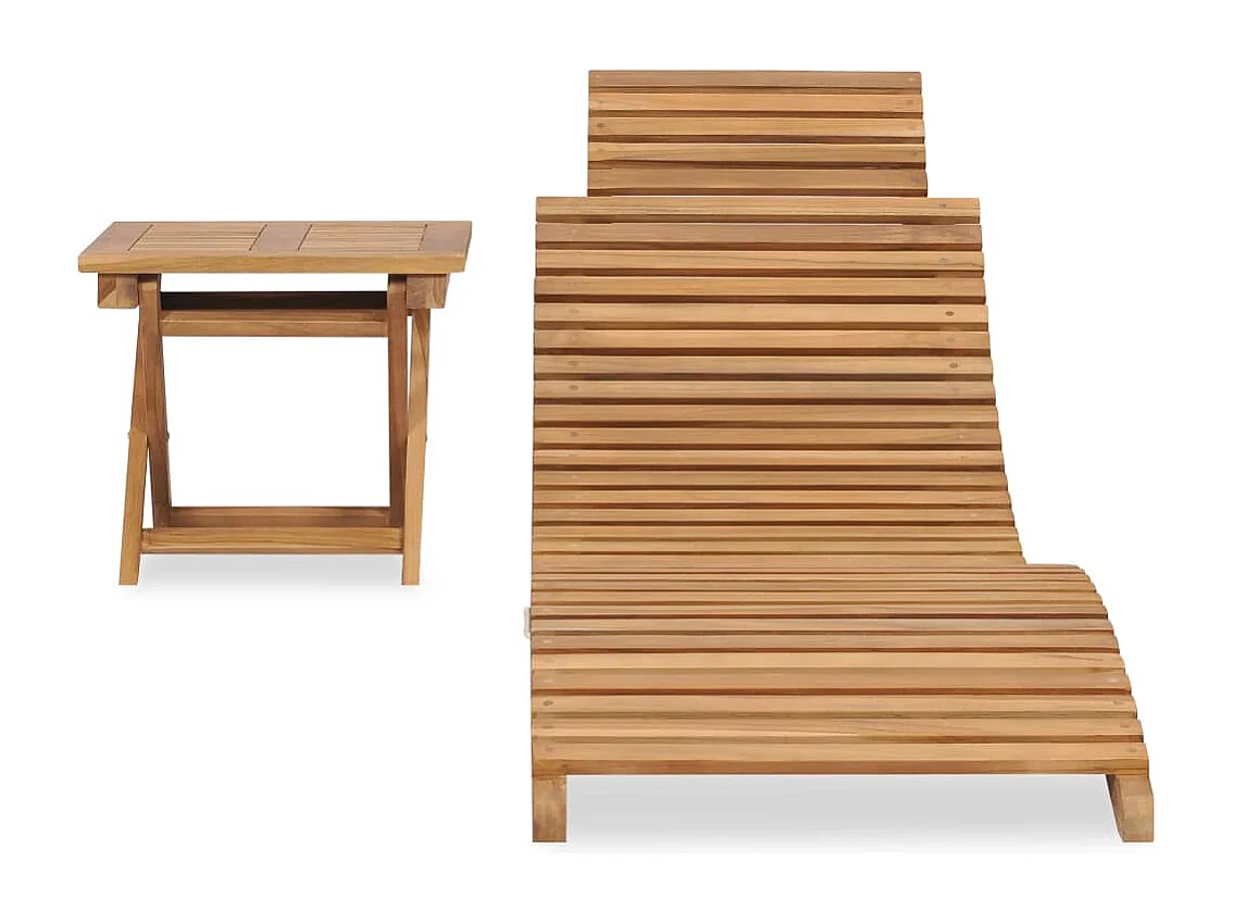 Tumbona plegable con mesa de madera maciza de teca