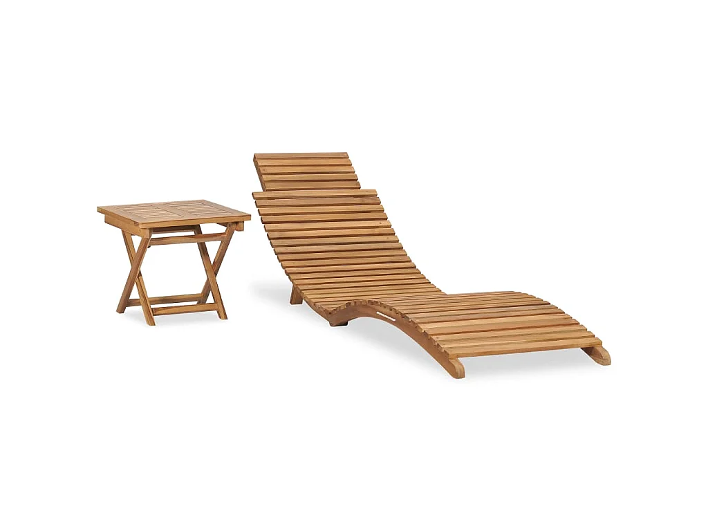 Chaise longue pliable avec table Bois de teck solide