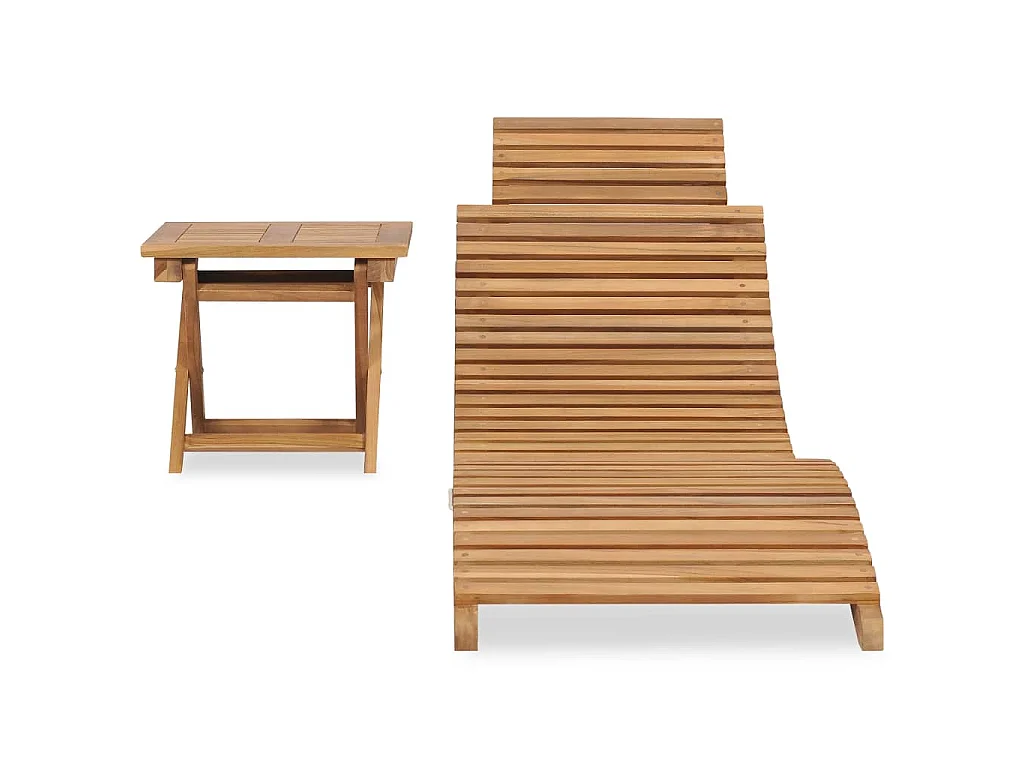 Chaise longue pliable avec table Bois de teck solide