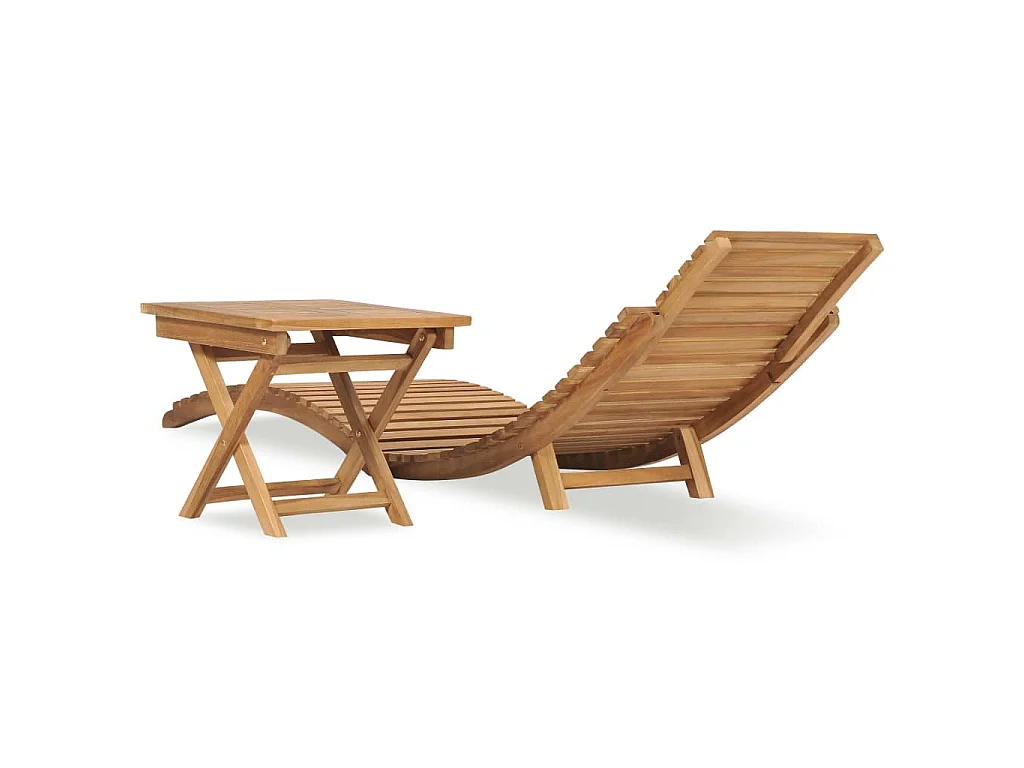 Chaise longue pliable avec table Bois de teck solide