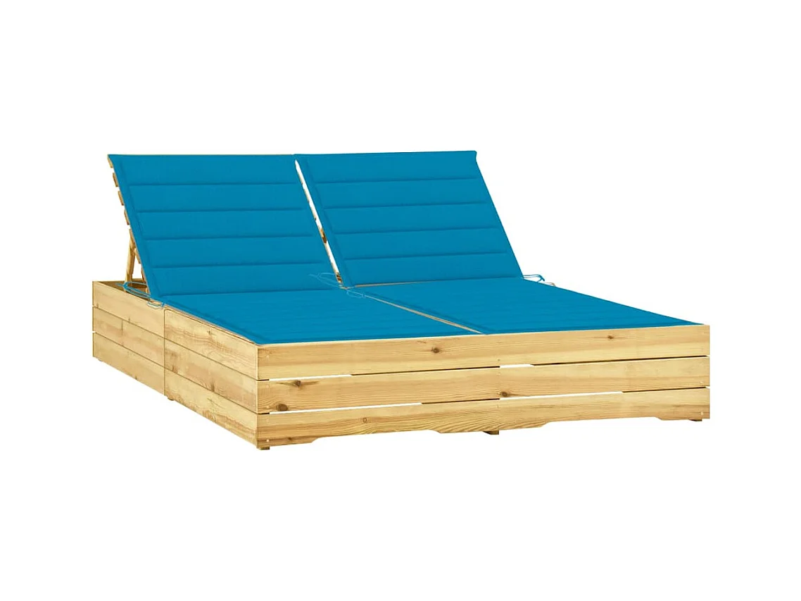 Chaise longue double et coussins bleu Bois de pin imprégné