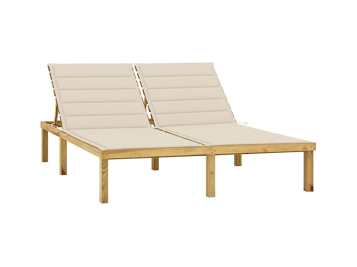 Chaise longue double et coussins crème Bois de pin imprégné