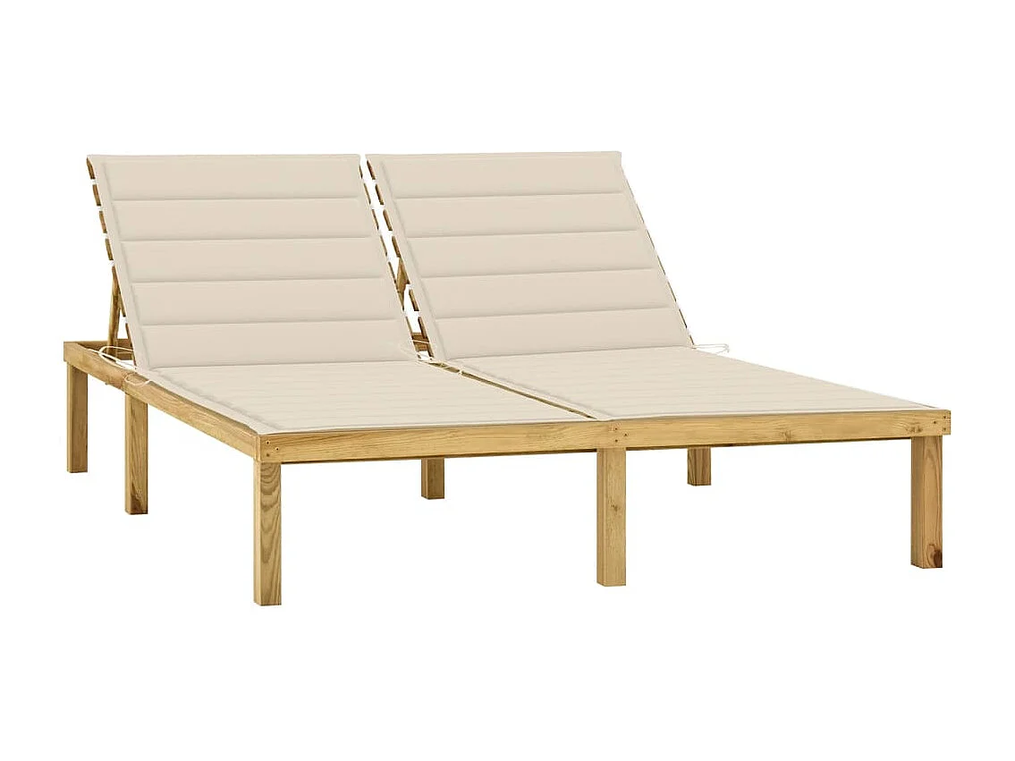 Chaise longue double et coussins crème Bois de pin imprégné