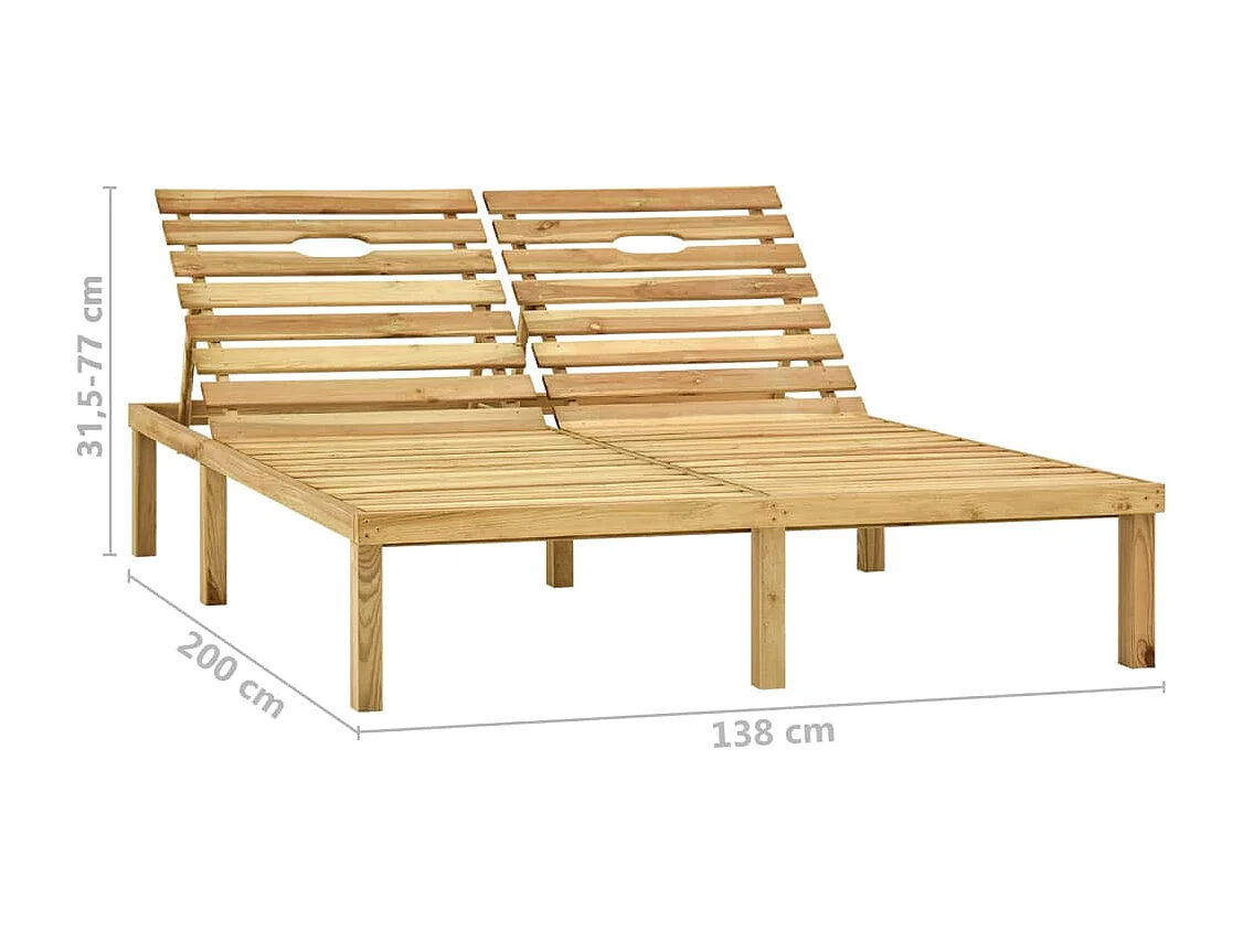 Chaise longue double et coussins crème Bois de pin imprégné