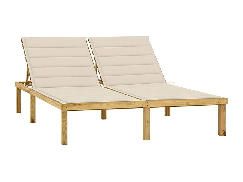 Chaise longue double et coussins crème Bois de pin imprégné