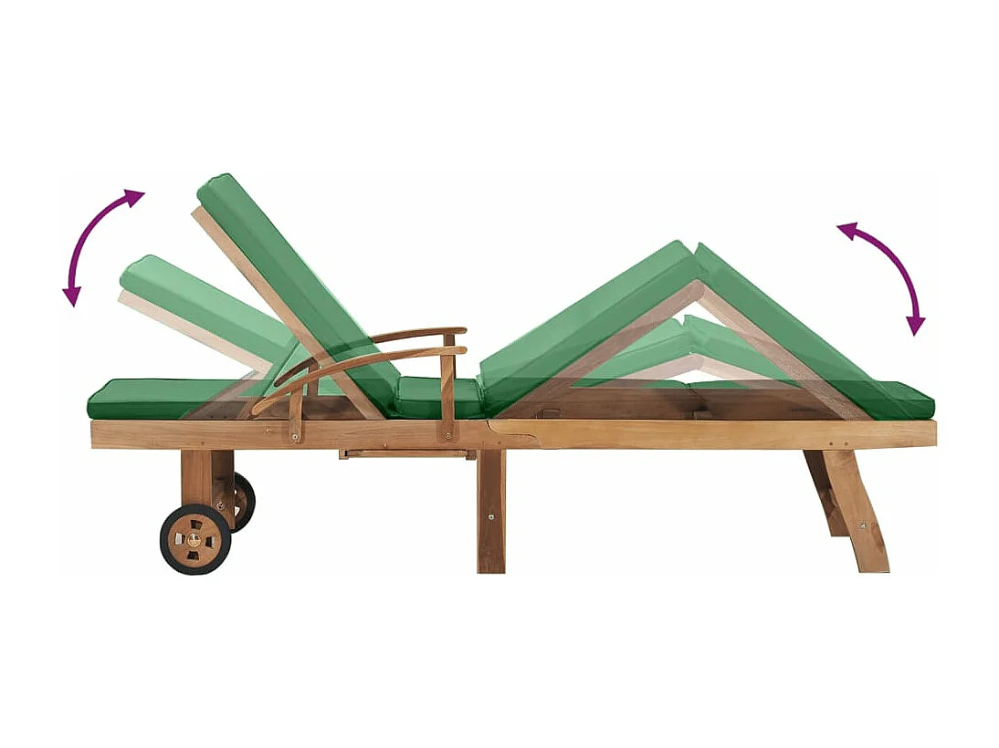 Lettino Prendisole con Cuscino in Massello di Teak Verde