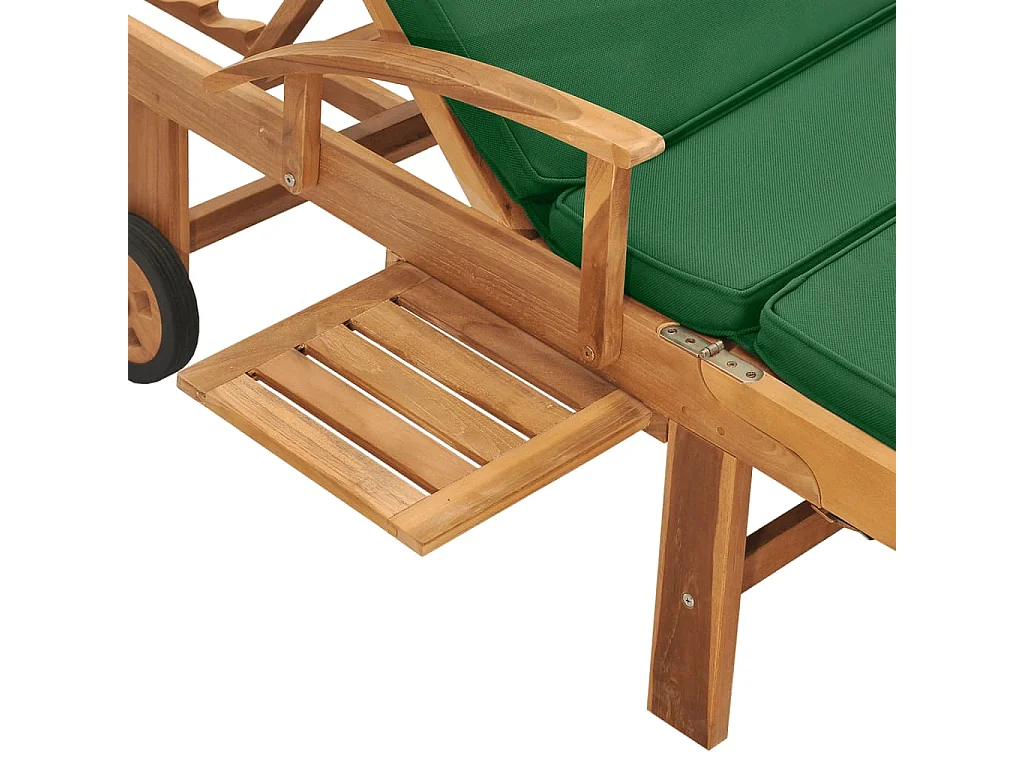 Lettino Prendisole con Cuscino in Massello di Teak Verde