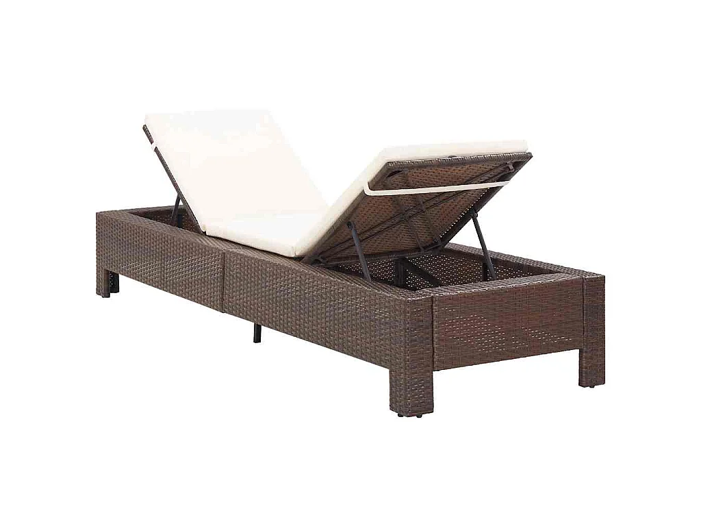 Lettino Prendisole con Cuscino Marrone in Polyrattan