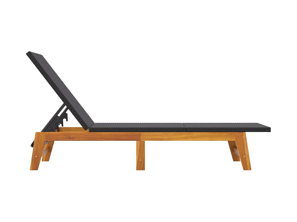 Chaise longue Noir/marron Résine tressée/bois massif d'acacia